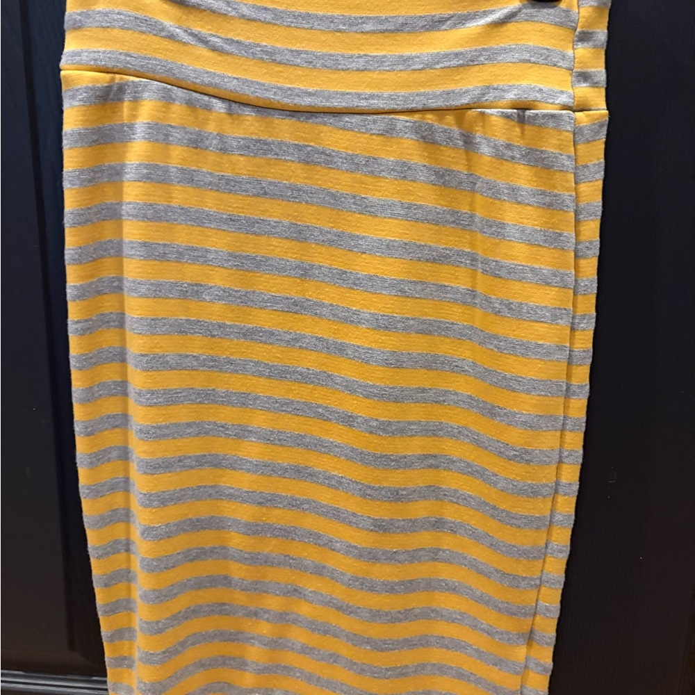LuLaRoe Yellow and Gray Striped Pencil Skirt